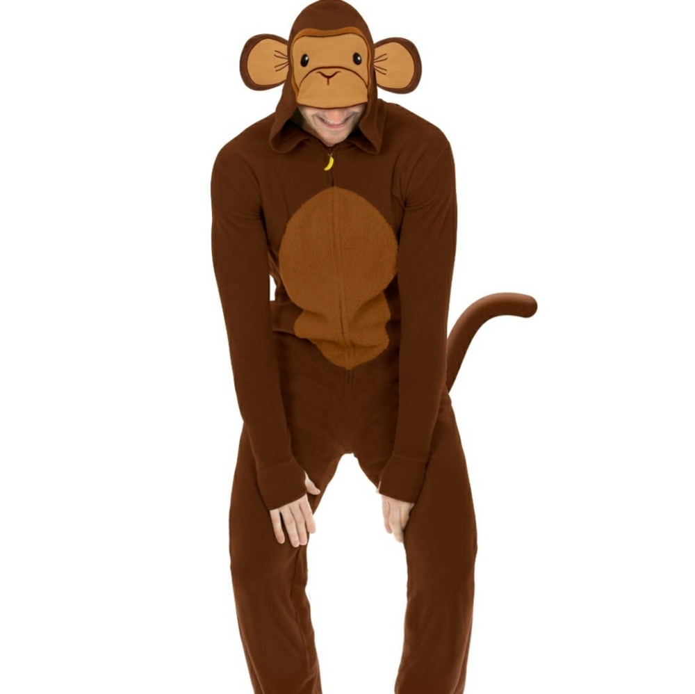 Spirit Halloween Monkey Adult Zip Up Jumpsuit With Hood And Tail Size XL